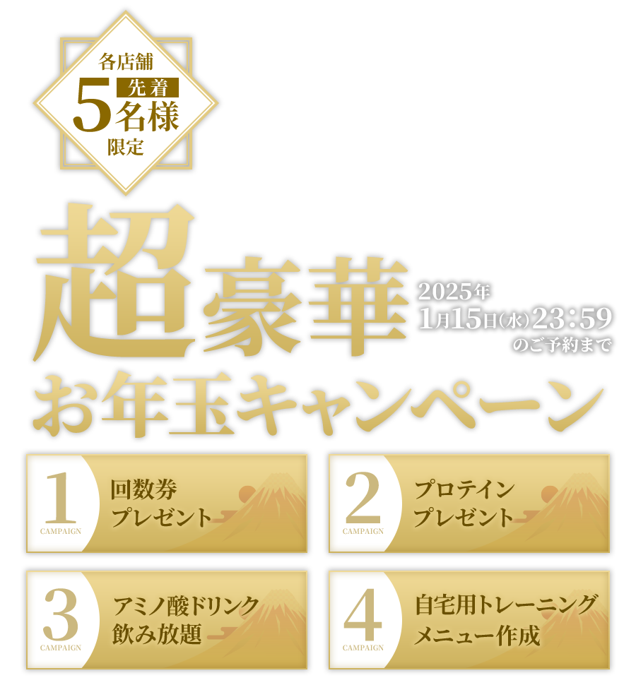 超豪華お年玉キャンペーン各店舗先着5名様限定